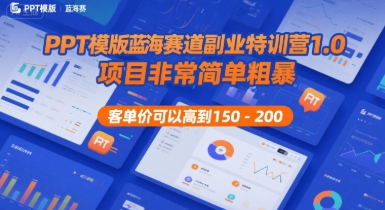 PPT模版蓝海赛道副业特训营1.0，项目非常简单粗暴，客单价可以高到150-200_抖汇吧