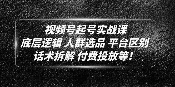 视频号起号实战课：底层逻辑 人群选品 平台区别 话术拆解 付费投放等！_抖汇吧