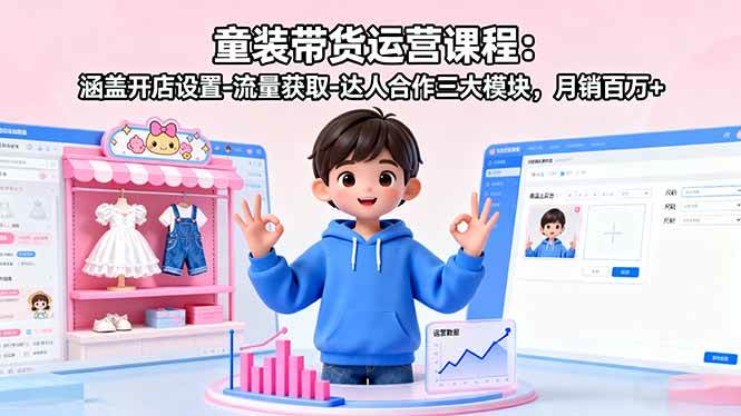 （16081期）童装带货运营课程：涵盖开店设置-流量获取-达人合作三大模块，月销百万+_抖汇吧