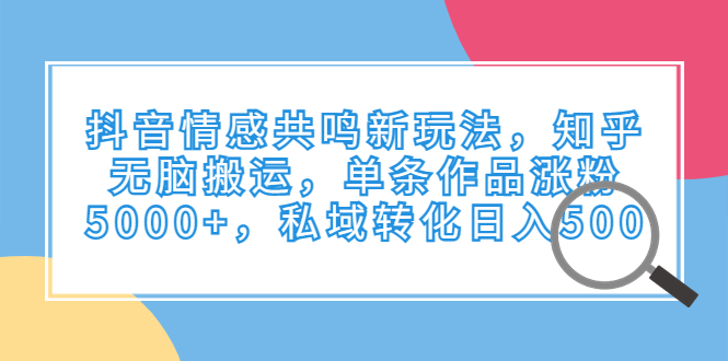 抖音情感共鸣新玩法，知乎无脑搬运，单条作品涨粉5000+，私域转化日入500_抖汇吧