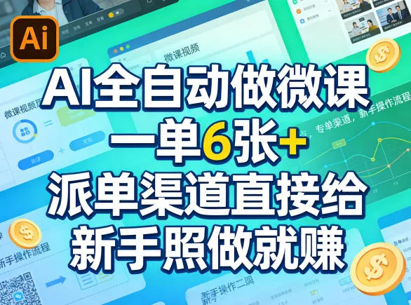 AI全自动做微课，一单6张+，派单渠道直接给，新手照做就賺_抖汇吧