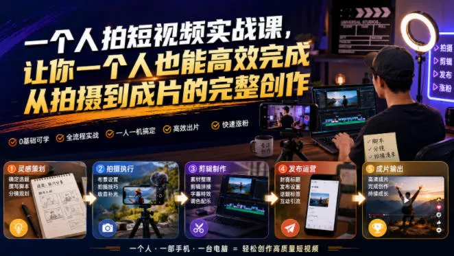一个人拍短视频实战课，让你一个人也能高效完成从拍摄到成片的完整创作_抖汇吧