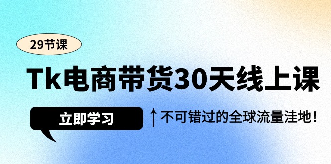 Tk电商带货30天线上课，不可错过的全球流量洼地（29节课）_抖汇吧