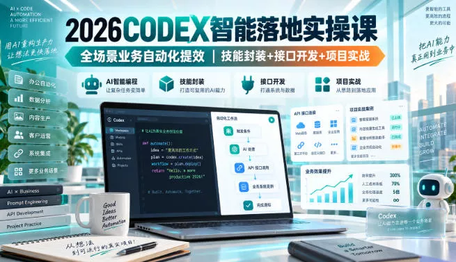 2026Codex智能落地实操课,全场景业务自动化提效,技能封装+接口开发+项目实战_抖汇吧
