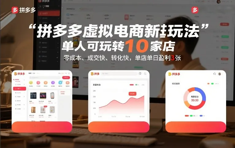 拼多多虚拟电商新玩法，单人可玩转10家店，零成本、成交快、转化快，单店单日盈利3张【揭秘】_抖汇吧