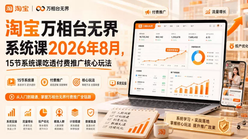 淘宝万相台无界系统课2026年8月,15节系统课吃透付费推广核心玩法