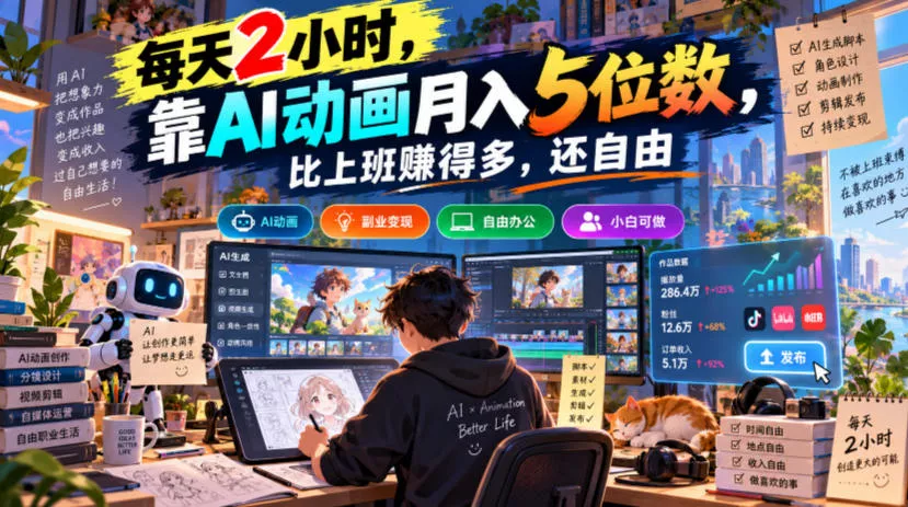 每天2小时，靠AI动画月入5位数，比上班賺得多，还自由_抖汇吧