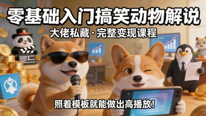 零基础入门搞笑动物解说，大佬私藏完整变现课程，照着模板就能做出高播放_抖汇吧