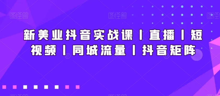 新美业抖音实战教程丨直播丨短视频丨同城流量丨抖音矩阵_抖汇吧