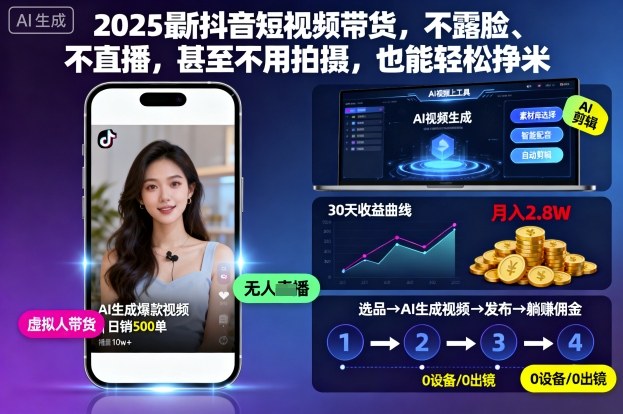 2025最新抖音短视频带货，不露脸、不直播，甚至不用拍摄，也能轻松挣米_抖汇吧