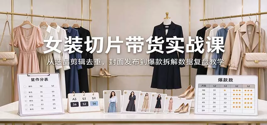 女装切片带货实战课：从选品剪辑去重，封面发布到爆款拆解数据复盘教学_抖汇吧