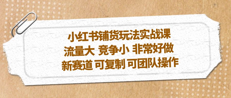 小红书铺货玩法实战课，流量大 竞争小 非常好做 新赛道 可复制 可团队操作_抖汇吧