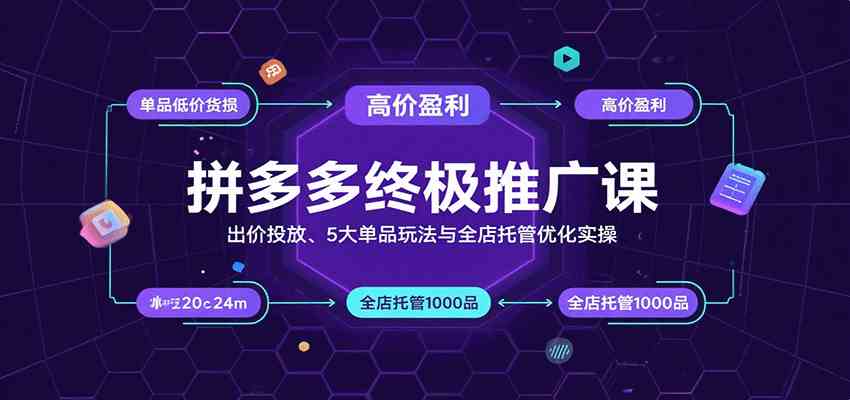 拼多多终极推广课：出价投放、5大单品玩法与全店托管优化实操_抖汇吧
