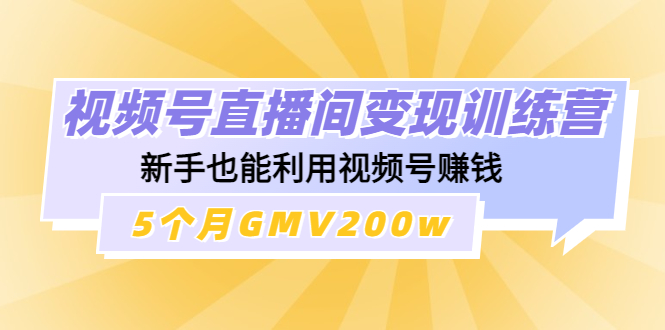 视频号直播间变现训练营：新手也能利用视频号赚钱，5个月GMV200w_抖汇吧