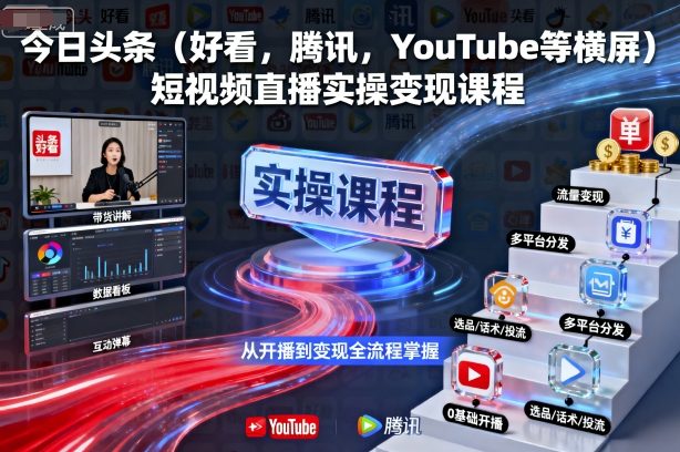 今日头条（好看，腾讯，YouTube等横屏）短视频直播实操变现课程_抖汇吧