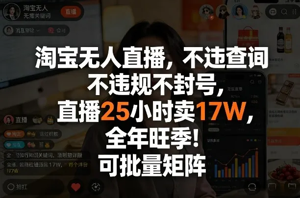 淘宝无人直播，不违规不封号，直播25小时卖17W，全年旺季！可批量矩阵【揭秘】_抖汇吧