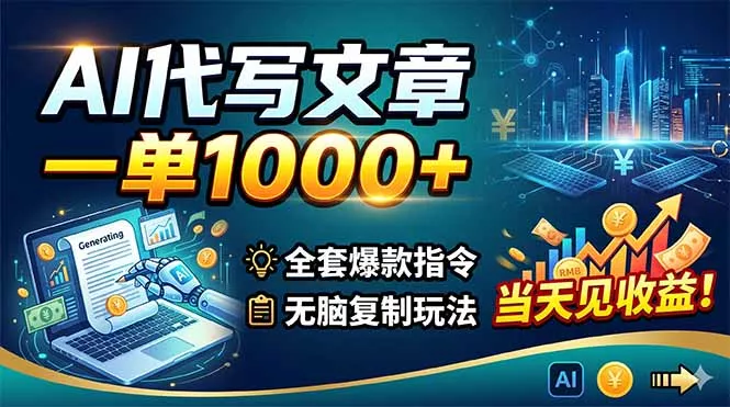 AI代写文章，一单1000+，全套爆款指令+无脑复制玩法，当天见收益！_抖汇吧