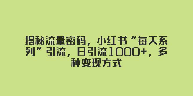 揭秘流量密码，小红书“每天系列”引流，日引流1000+，多种变现方式_抖汇吧