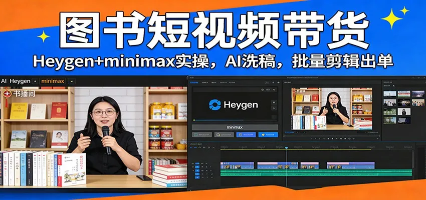 图书短视频带货：Heygen+minimax实操，AI洗稿 ，批量剪辑出单_抖汇吧