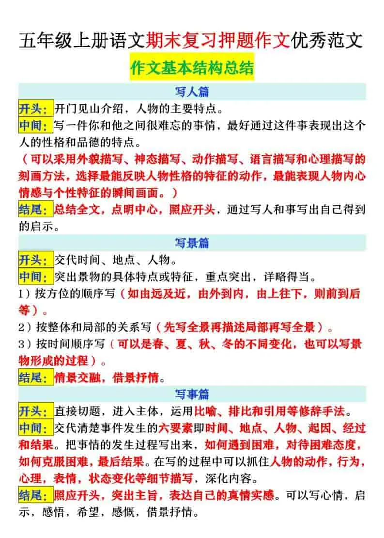 五上语文期末押题作文优秀范文_抖汇吧