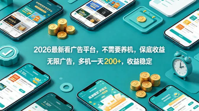 2026最新看广告平台，不需要养机，保底收益，无限广告，多机一天200+，收益稳定【揭秘】_抖汇吧