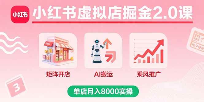 （15929期）小红书虚拟店掘金2.0课，矩阵开店+AI搬运+乘风推广，单店月入8000实操_抖汇吧