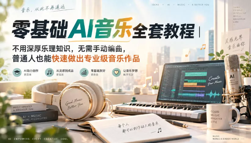 零基础AI音乐全套教程｜不用深厚乐理知识，无需手动编曲，普通人也能快速做出专业级音乐作品_抖汇吧