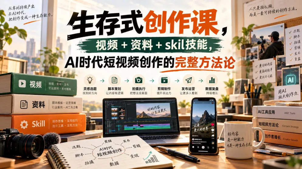 生存式创作课，视频+资料+skil技能，ai时代短视频创作的完整方法论_抖汇吧