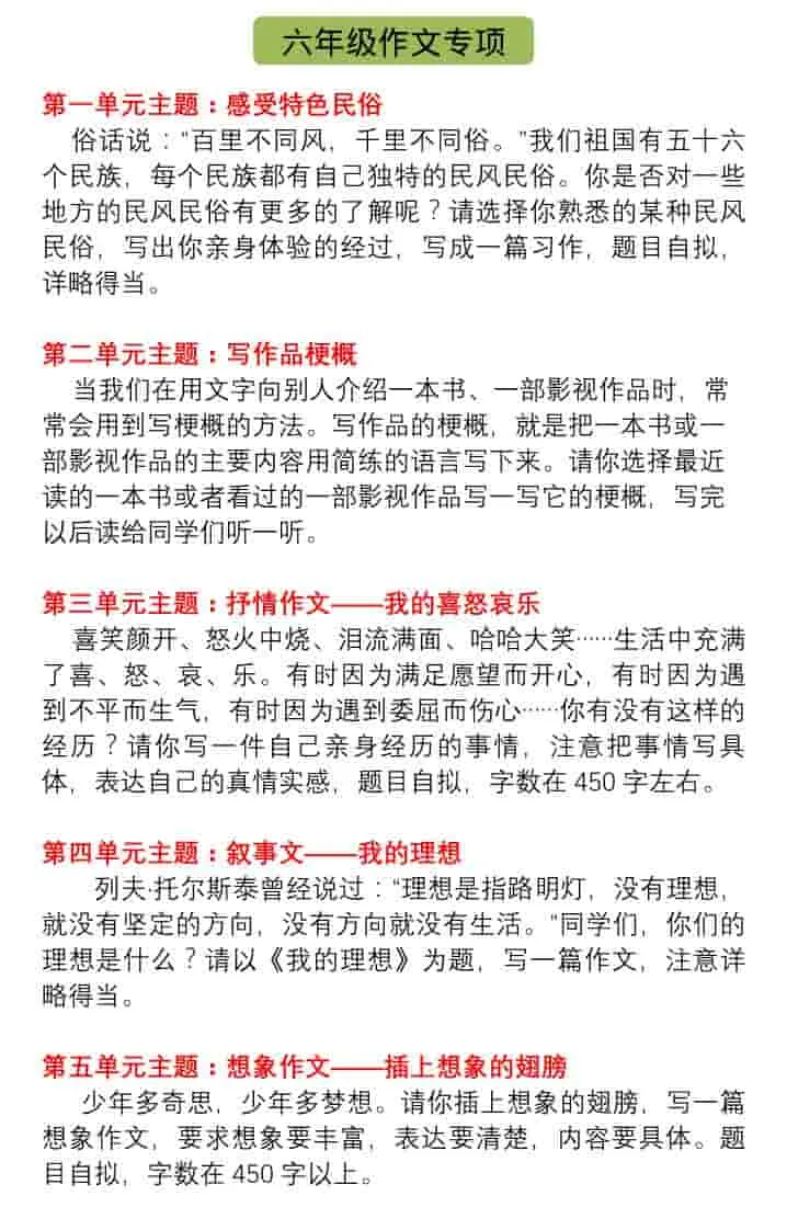 六年级下语文单元习作指导+精选范文