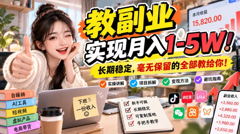 “教副业”实现月入1-5W！长期稳定，毫无保留的全部教给你！【揭秘】_抖汇吧