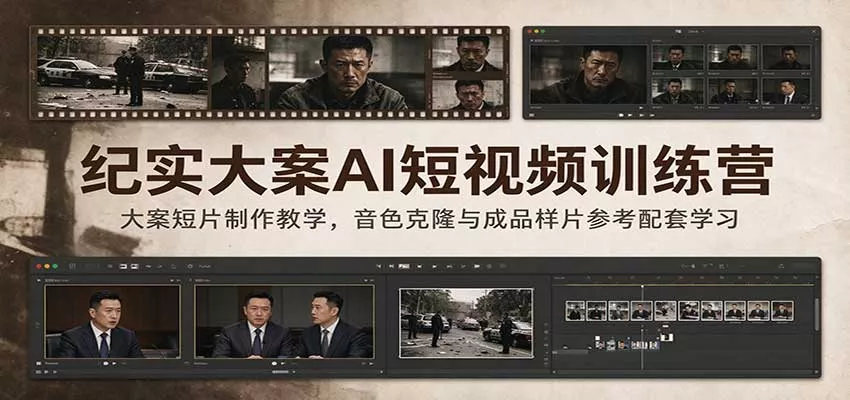 纪实大案AI短视频训练营：大案短片制作教学，音色克隆与成品样片参考配套学习_抖汇吧
