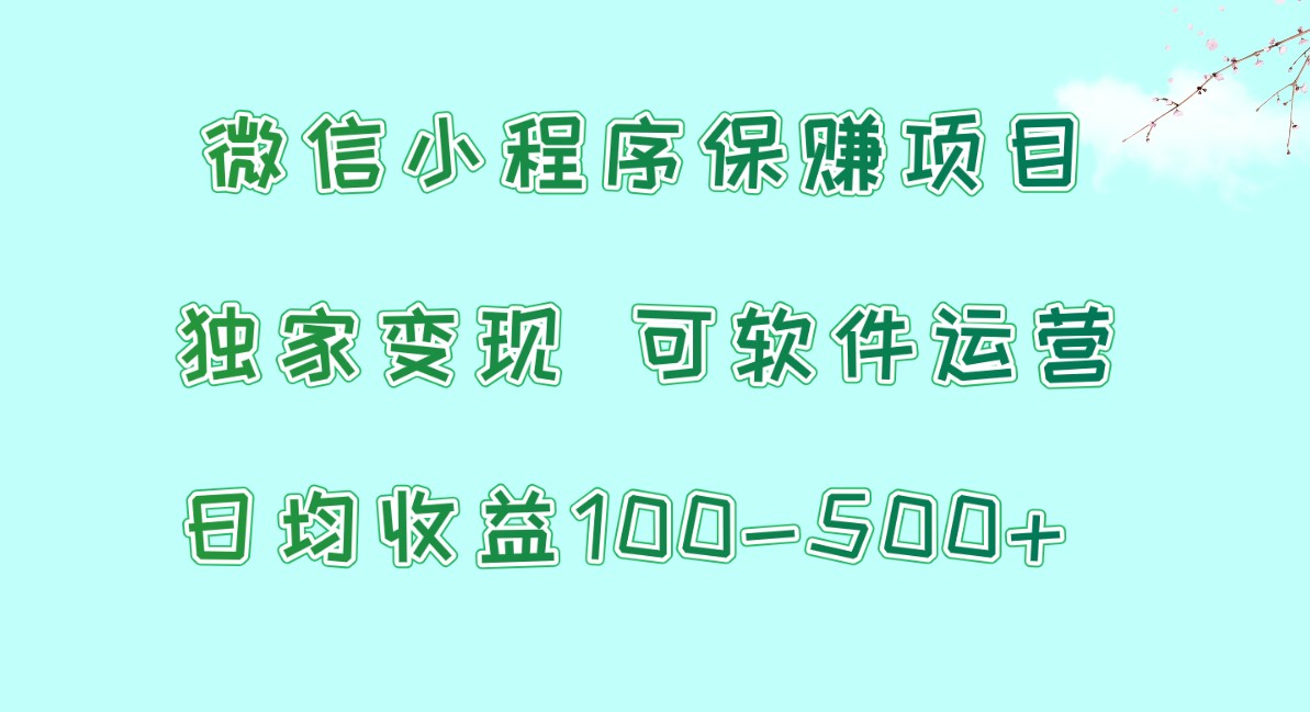 微信小程序保赚项目，日均收益100~500+，独家变现，可软件运营_抖汇吧