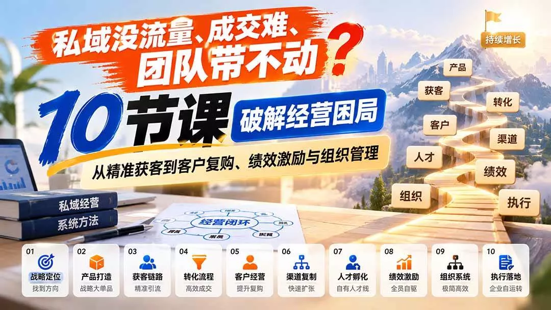 （20931期）私域没流量、成交难、团队带不动？10节课破解经营困局，从精准获客到客户复购、绩效激励与组织管理_抖汇吧