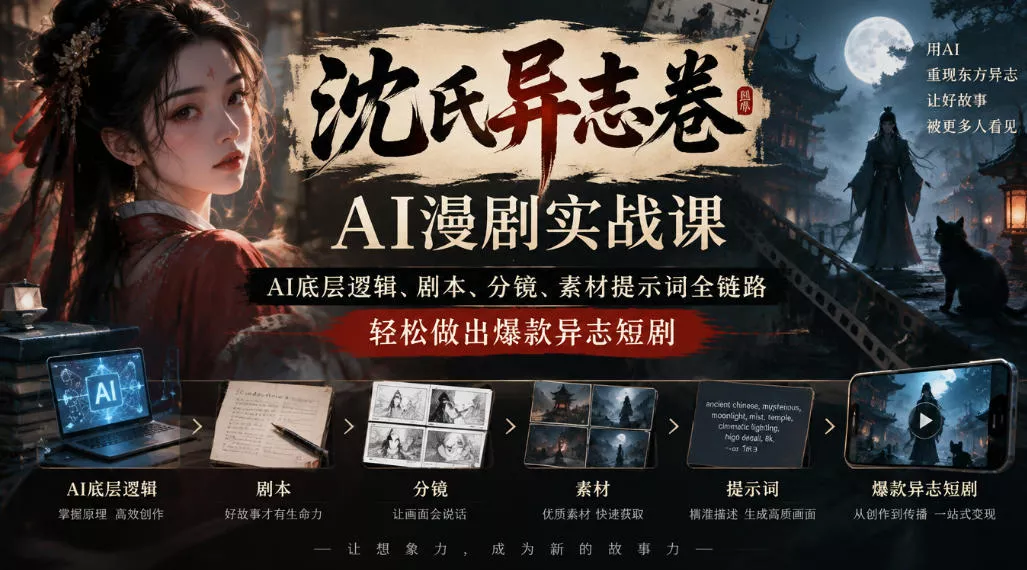 沈氏异志卷AI漫剧实战课｜AI底层逻辑、剧本、分镜、素材提示词全链路，轻松做出爆款异志短剧_抖汇吧