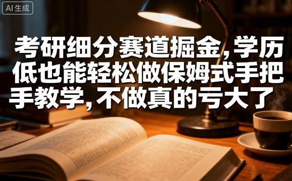 考研细分赛道掘金，日入1k+，学历低也能轻松做保姆式手把手教学，不做真的亏大了【揭秘】_抖汇吧