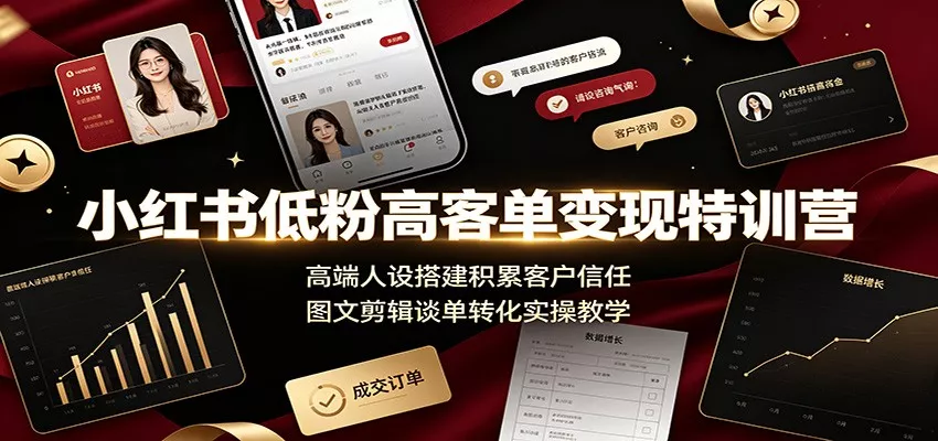 小红书低粉高客单变现特训营：高端人设搭建积累客户信任，图文剪辑谈单转化实操教学_抖汇吧