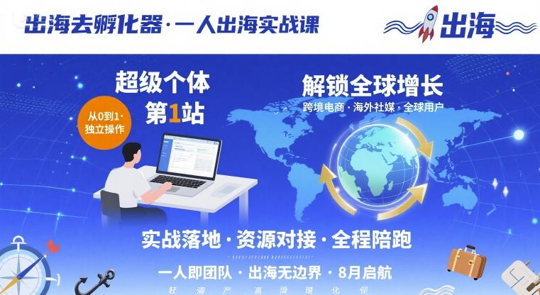 出海去孵化器，一人出海实战课，超级个体第1站，解锁全球增长_抖汇吧