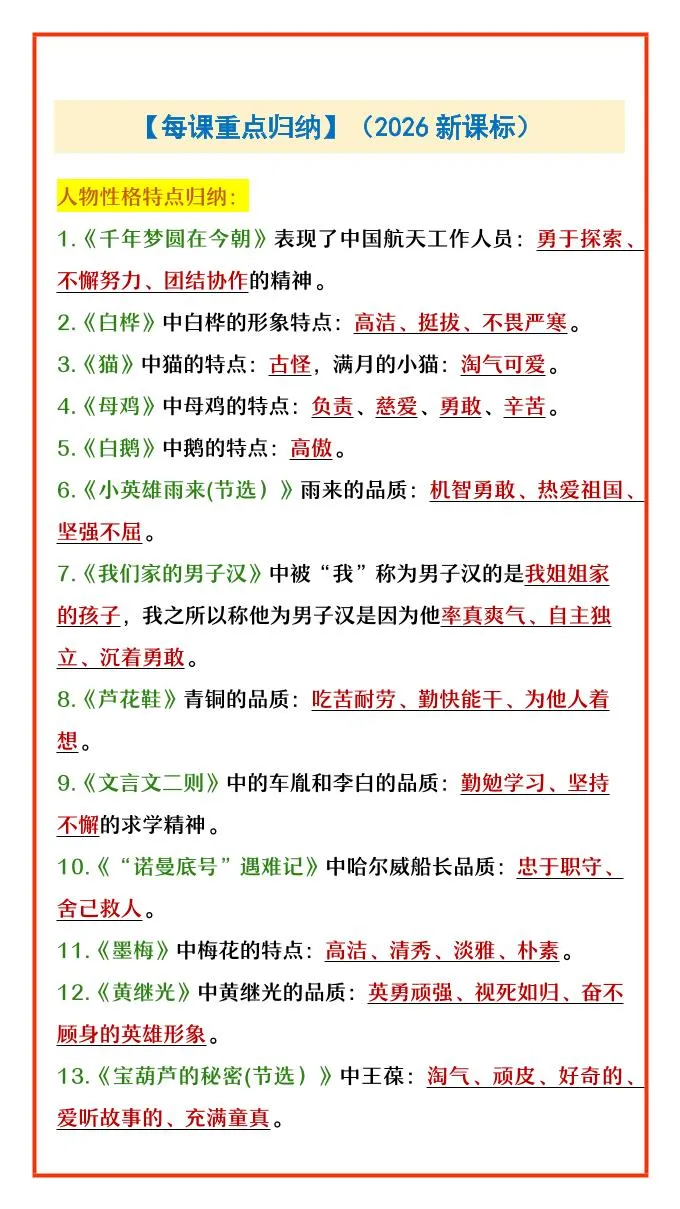 四年级下语文每课重点归纳