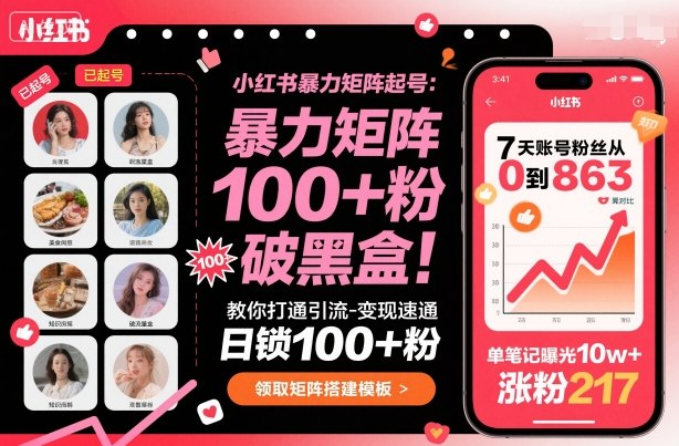 小红书暴力矩阵起号，教你打通引流-变现速通，日锁100+粉，破流量黑盒_抖汇吧