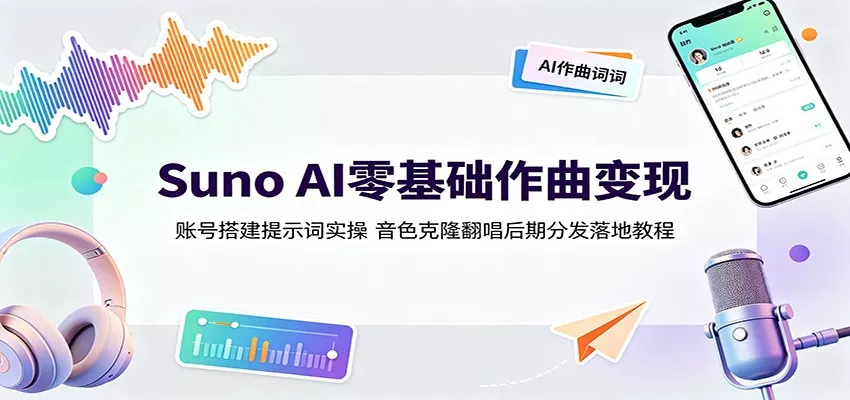 Suno AI零基础作曲变现：账号搭建提示词实操，音色克隆翻唱后期分发落地教程_抖汇吧