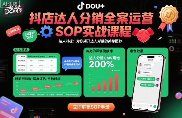 抖店达人分销全案运营SOP实战课程，为你揭开达人对接的神秘面纱_抖汇吧