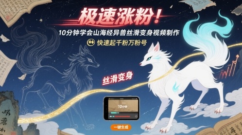 极速涨粉！10分钟学会山海经异兽丝滑变身视频制作，快速起千粉万粉号_抖汇吧