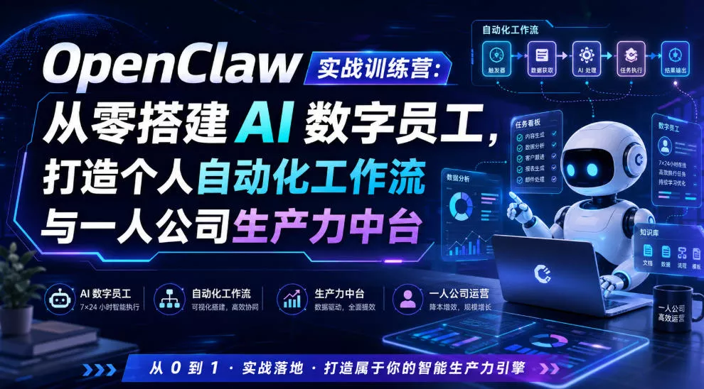 OpenClaw实战训练营：从零搭建AI数字员工，打造个人自动化工作流与一人公司生产力中台_抖汇吧