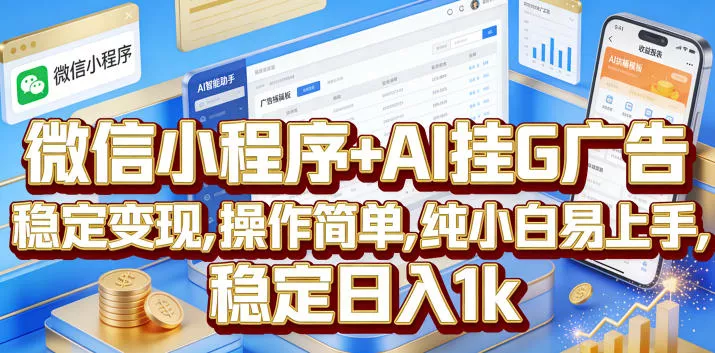 微信小程序+AI挂G广告,稳定变现,操作简单,纯小白易上手,稳定日入1k【揭秘】