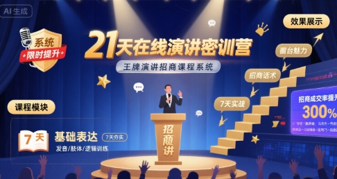 21天在线演讲密训营，王牌演讲招商课程系统_抖汇吧