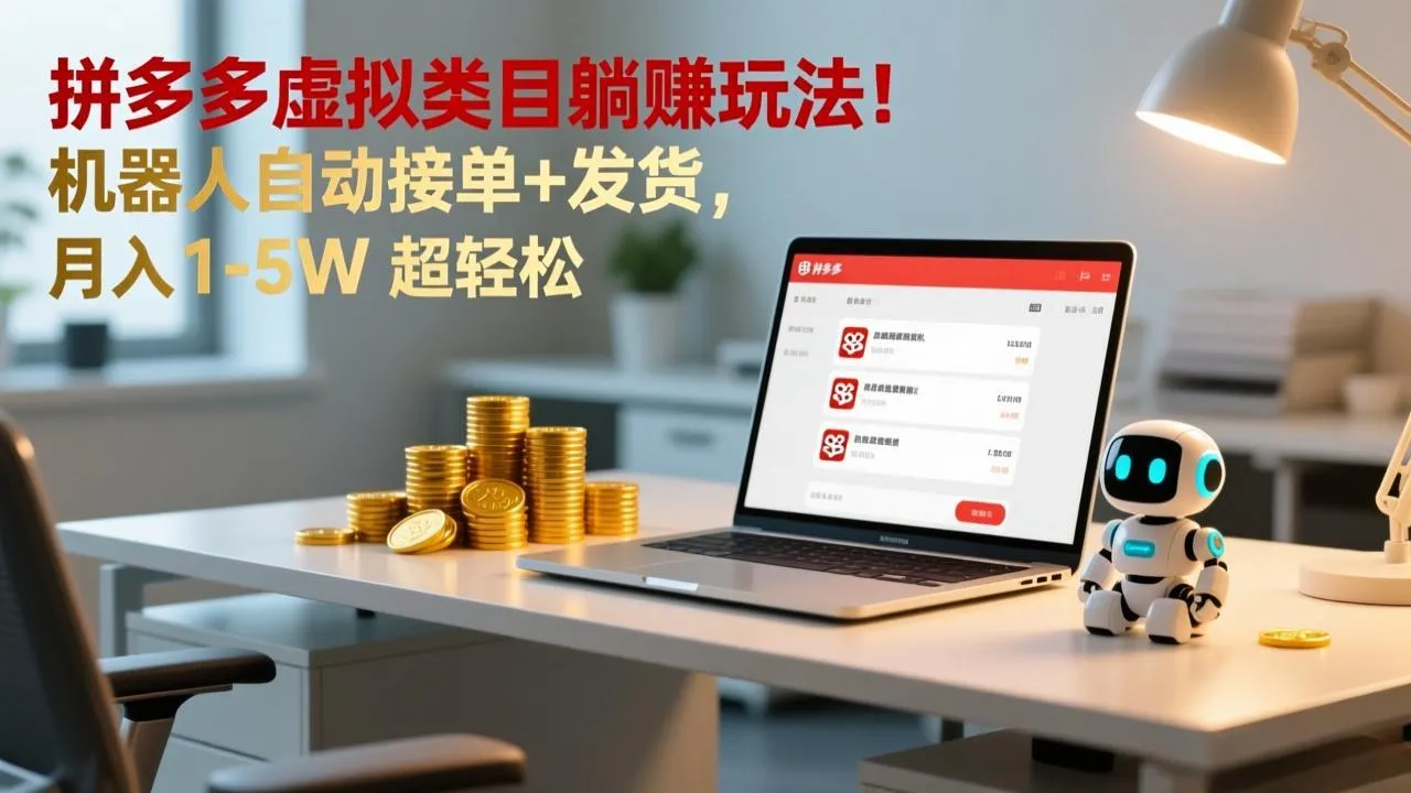 多多虚拟类目躺赚玩法！机器人自动接单+发货，月入 1-5W 超轻松_抖汇吧