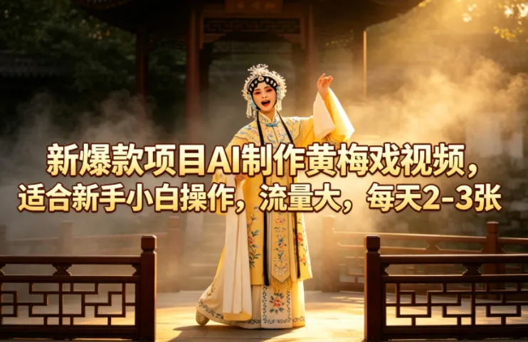 新爆款项目AI制作黄梅戏视频，适合新手小白操作，流量大，每天2-3张_抖汇吧