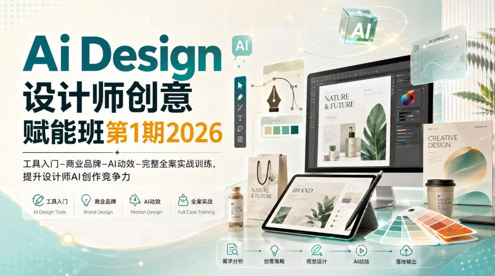Ai Design设计师创意赋能班第1期2026｜工具入门‑商业品牌‑AI动效‑完整全案实战训练，提升设计师AI创作竞争力_抖汇吧