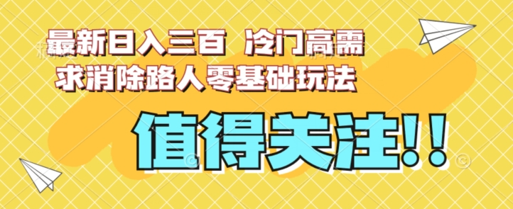 最新日入三百，冷门高需求消除路人零基础玩法【揭秘】_抖汇吧