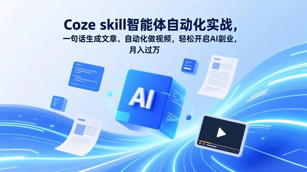 Coze skill智能体自动化实战，一句话生成文章、自动化做视频，轻松开启AI副业，月入过万_抖汇吧